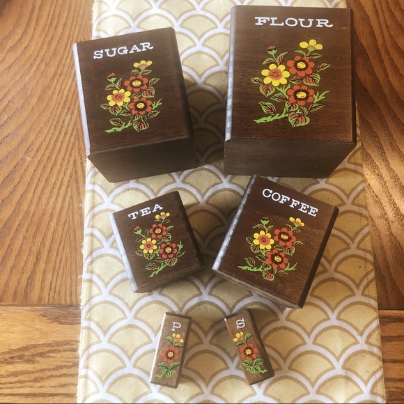 Vintage Other - SOLD ETSY - Four wooden nesting boxes canisters salt pepper